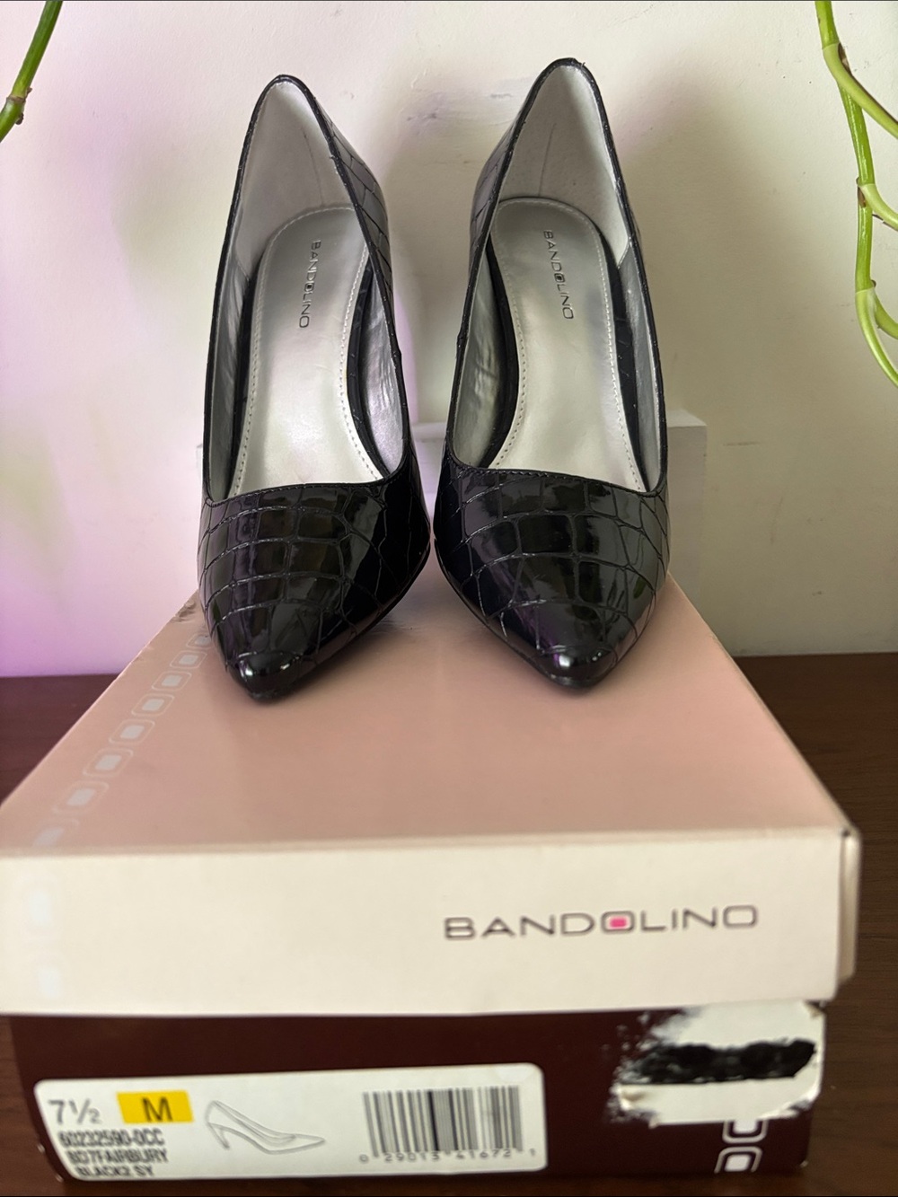 Bandolino Black Croc-Embossed Pointed Toe Pumps